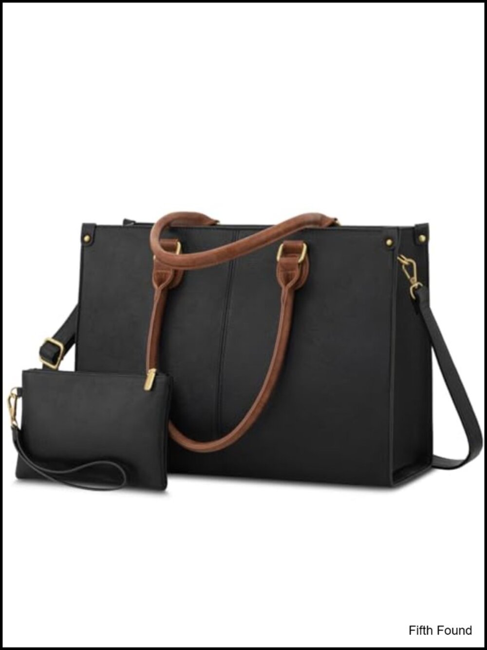 Vintage PU Leather Laptop Tote with Clutch, 15.6", Water-Resistant Work Bag